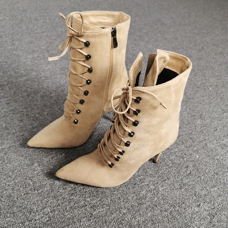 Оригинальные Модные пикантные ботильоны цвета хаки с перекрестной шнуровкой