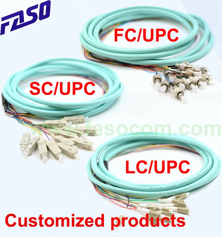 

FASO 12 Core Optical Fiber Pigtails LC SC FC/UPC MM OM3 Aqua Pigtail