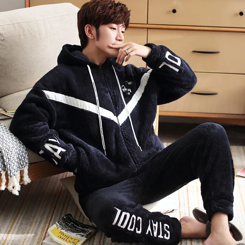 Korean Style Men's Pajamas Suit Casual Can Be Worn Outside Autumn and Winter Men's Plush Home Wear Pijama Invierno Hombre 2020