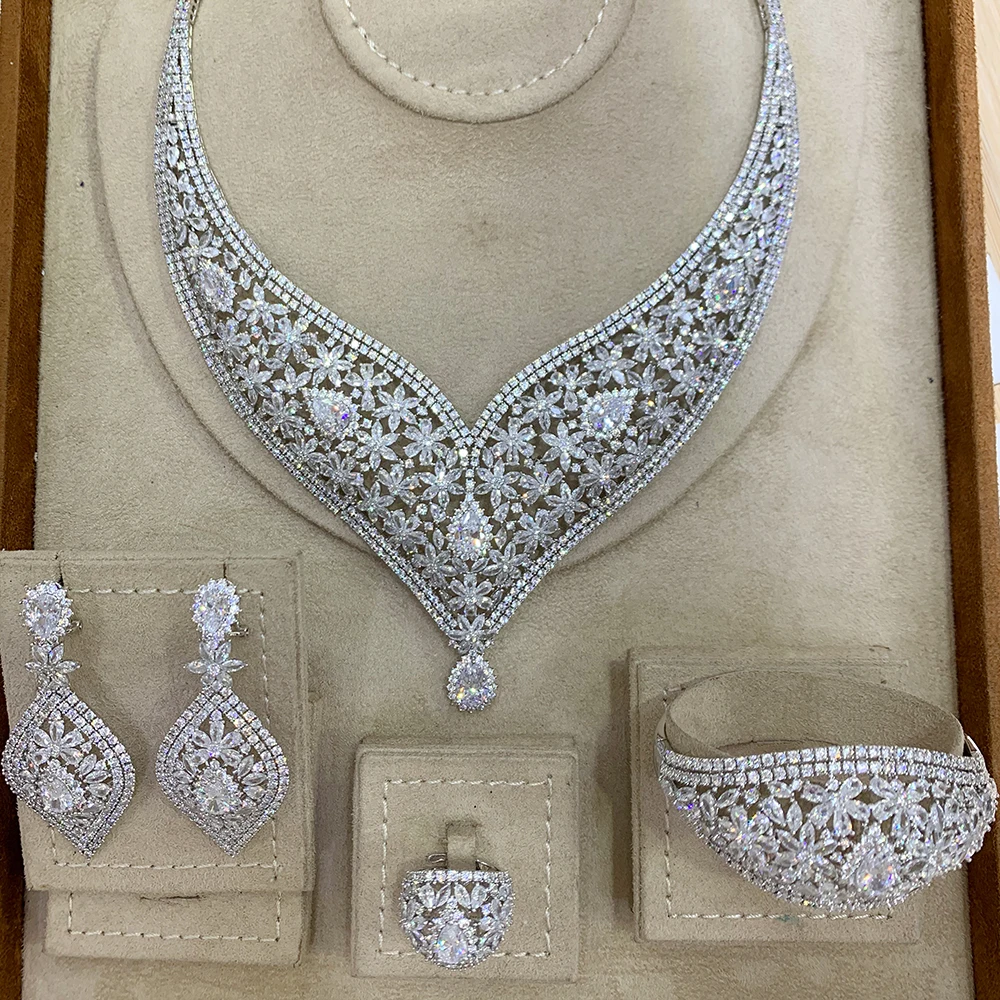 

GODKI Big Fashion Luxury 4PCS Flowers Statement Jewelry sets For Women Wedding African Cubic Zircon CZ Dubai Bridal Jewelry