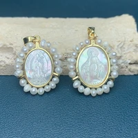 religion guadalupe virgin mary pendants handmade freshwater pearl sea shell medal necklace charms for jewelry making accessories