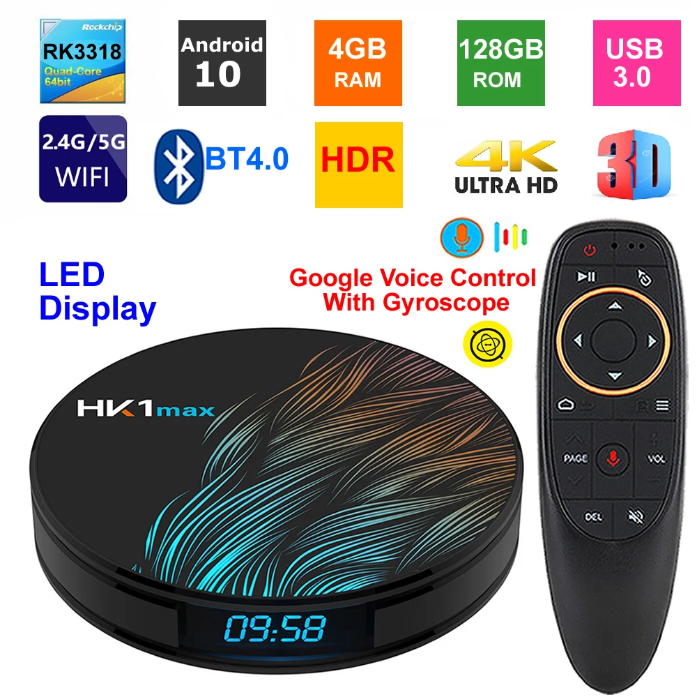 Android 10 Smart TV BOX HK1 MAX RK3318 четырехъядерный процессор 4 ГБ ОЗУ 128 Гб ПЗУ 2 4G/5G двойной WIFI