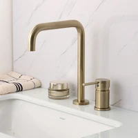 all copper brushed gold basin faucet double hole split basin faucet hot and cold wash face and hand bathroom faucet