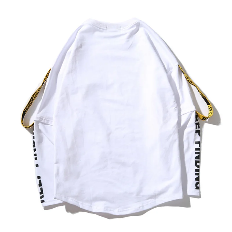 Мужская футболка с длинными рукавами и принтом в стиле Харадзюку ленты сзади