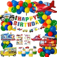 plane train fire truck transport foil balloons garland arch happy birthday banner transport vehicle theme birthday party decors