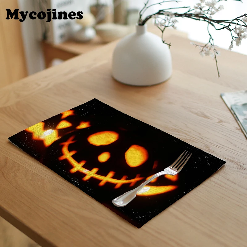 Happy Fall Halloween Pumpkin Kitchen Table Cloth Napkin Moon Black Cat Castle Dragon Linen Christmas Reusable Tea Towel | Дом и сад
