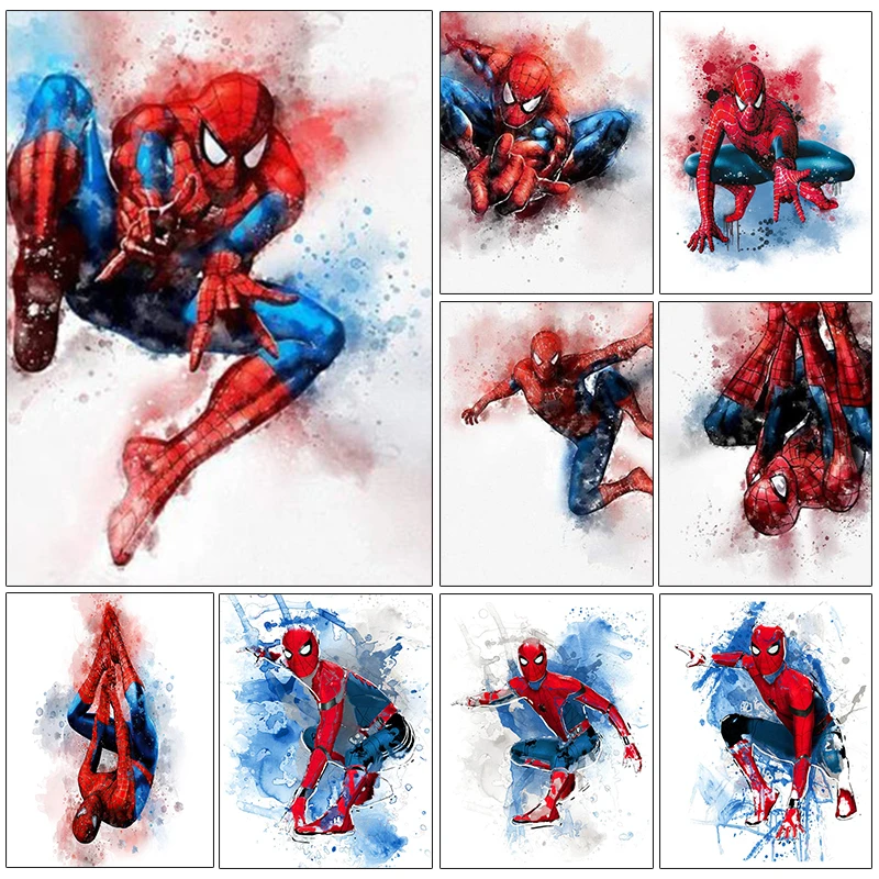 

Watercolor Wall Art Spiderman Posters and Prints Anime Superhero Canvas Painting Pictures Cartoon Home Decor Cuadros