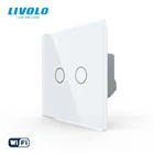 Умный сенсорный настенный выключатель Livolo, Wi-Fi, стеклянная панель, однополюсный нейтральный, не требуется концентратор, 2 канала
