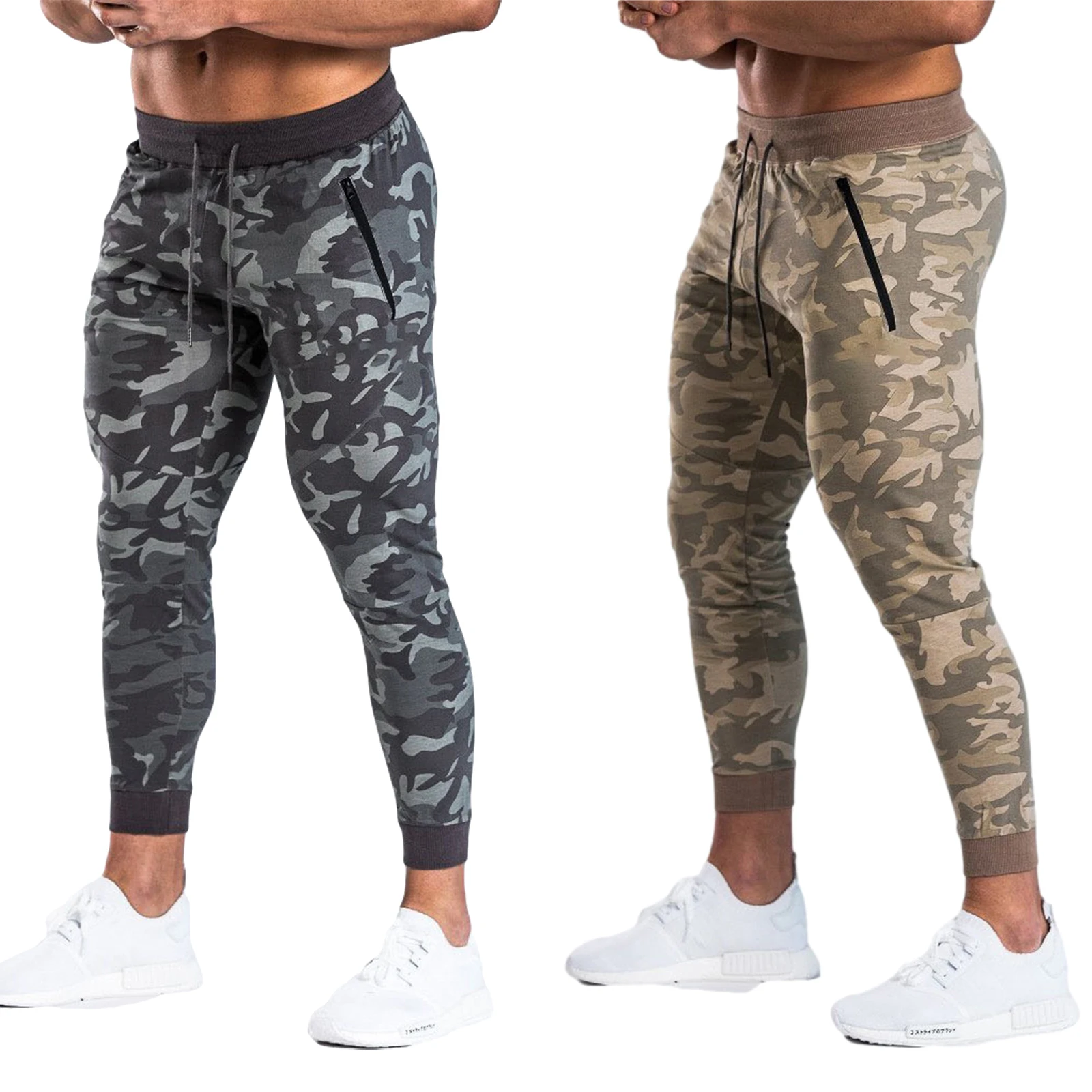 

Men's Camouflage Jogging Pants Elastic Drawstring Waist Long Pants with Side Zipper Pockets For Daily And Exercise 2021