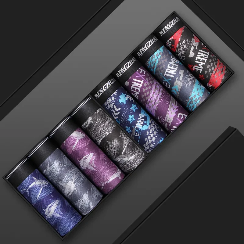 8Pcs/Lot Men's Underwear Youth Boxer Pants Cotton Oversized Shorts Medium Waist Adult Four Corner Underpants