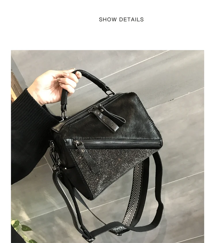 Fashion Horse Hair Messenger Bags Diamonds Satchels Horse Hair Patchwork handbag adies hand bags Diamonds Patchwork handbags