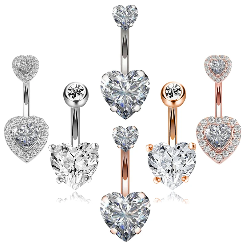 

Crystal Heart Navel Belly Button Rings Surgical Steel Barbell Nombril Ombligo Navel Ring Sexy Navel Body Piercing Jewelry