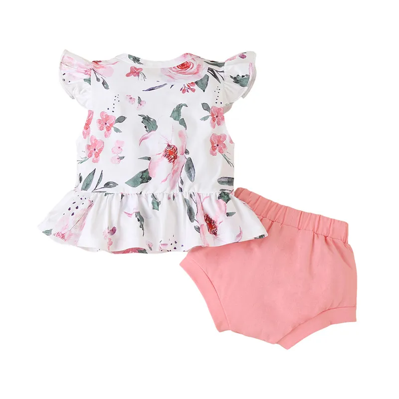 

3-18M Baby Girl's Clothing Set,Sweet Flower Print Flying Sleeve Tops Fashion Shorts 2Piece Suit for Birthday Party Photography