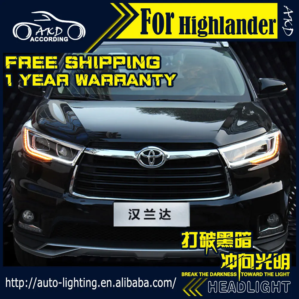 Фара AKD для автостайлинга автомобилей Toyota Highlander светодиодная… Kluger фара 2015-2016