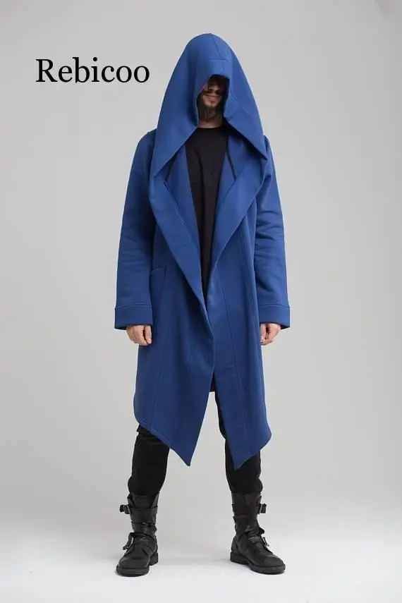 

2019 autumn new men's long shirt hoodie jacket solid color hooded streetwear men loose long hoodie sweatshirt cloak