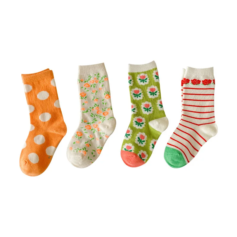 

4 Pairs Cotton Kids Socks Warm Winter Socks for Baby Girls Students Flowers Socks Newborn Toddler Casual Sport Socks 1-8 Yrs