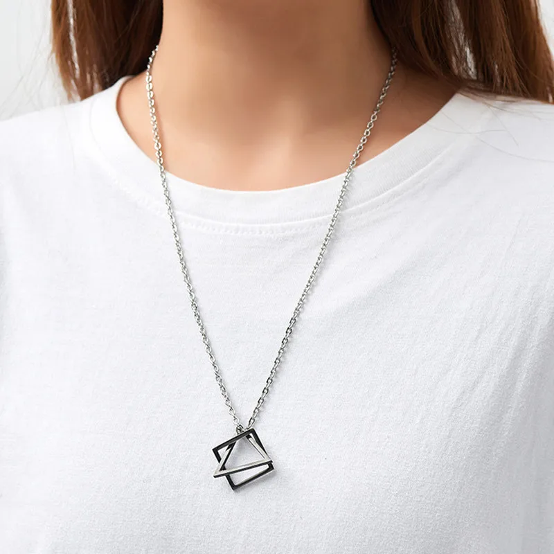 

Fashion Stainless steel Triangle Square Pendant Necklace Unisex Geometry Necklace Hip Hop For Men Women Jewelry Necklace