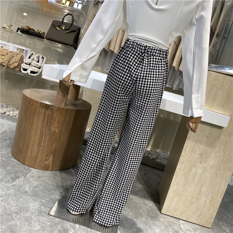 

Brand Original Design 2021 Retro Leopard Wide-leg Pants With Straight Tube High Waist And Drape And Loose Casual Split Pants