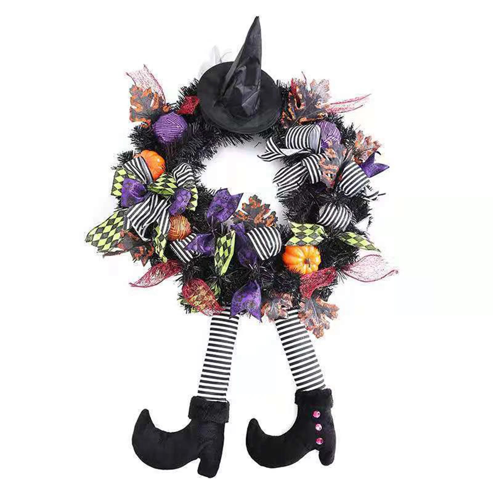 

Halloween Witch Wreath with Hat Legs Pumpkin Door Pendant Novelty Party Decoration for Home Bar Haunted House JDH88