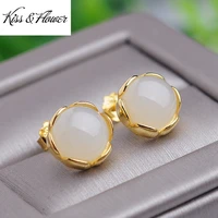 kissflower er355 fine jewelry wholesale fashion woman bride girl mother birthday wedding gift round 24kt gold stud earrings