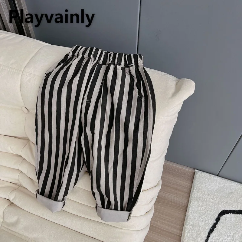 

2021 New Autumn Kids Boys Girls Pants Striped Elastic Waist Wide Leg Haren Radish Trousers Children Casual Clothes E479