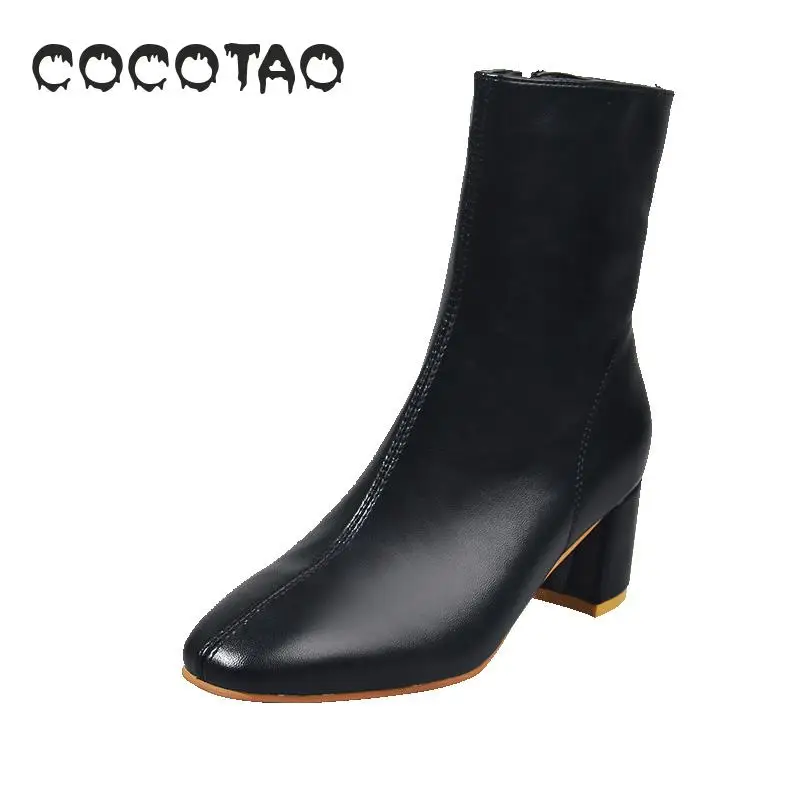 Женские ботинки на толстой подошве с боковой молнией в британском стиле каблуке