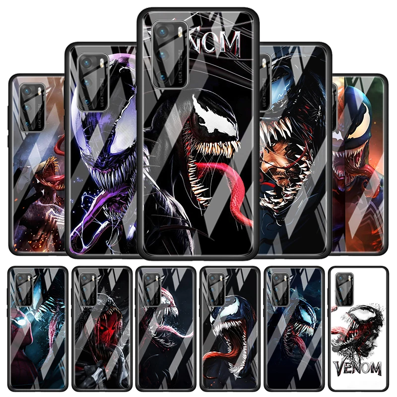 

Venom Marvel Hero for Huawei P40 P30 Pro Plus P20 P10 Lite P Smart Z 2021 2020 2019 Luxury Tempered Glass Phone Case