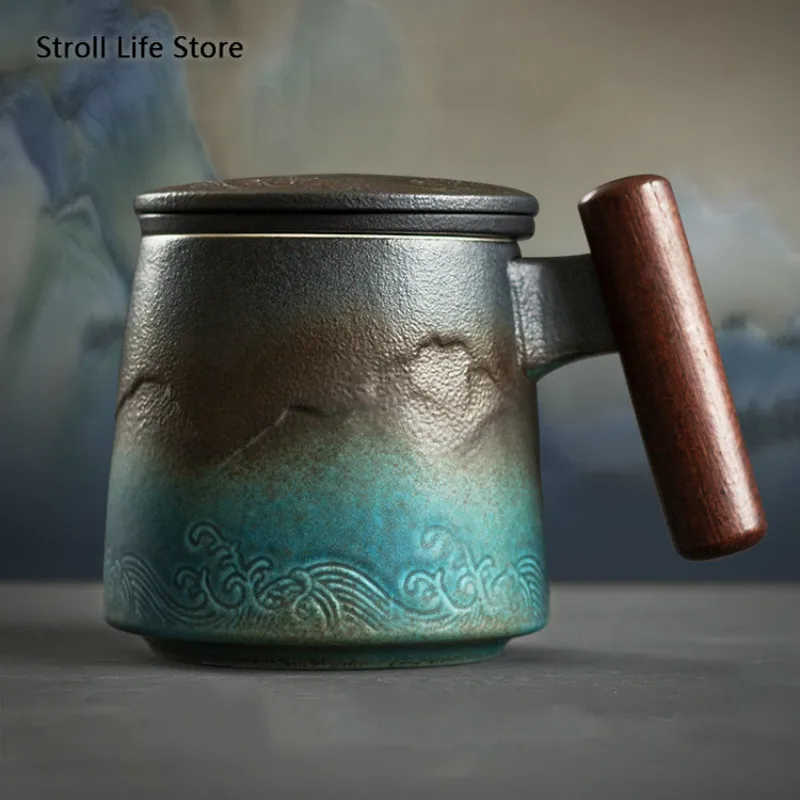 Керамическая кофейная чашка в стиле ретро Офисная для воды чашки с крышкой и