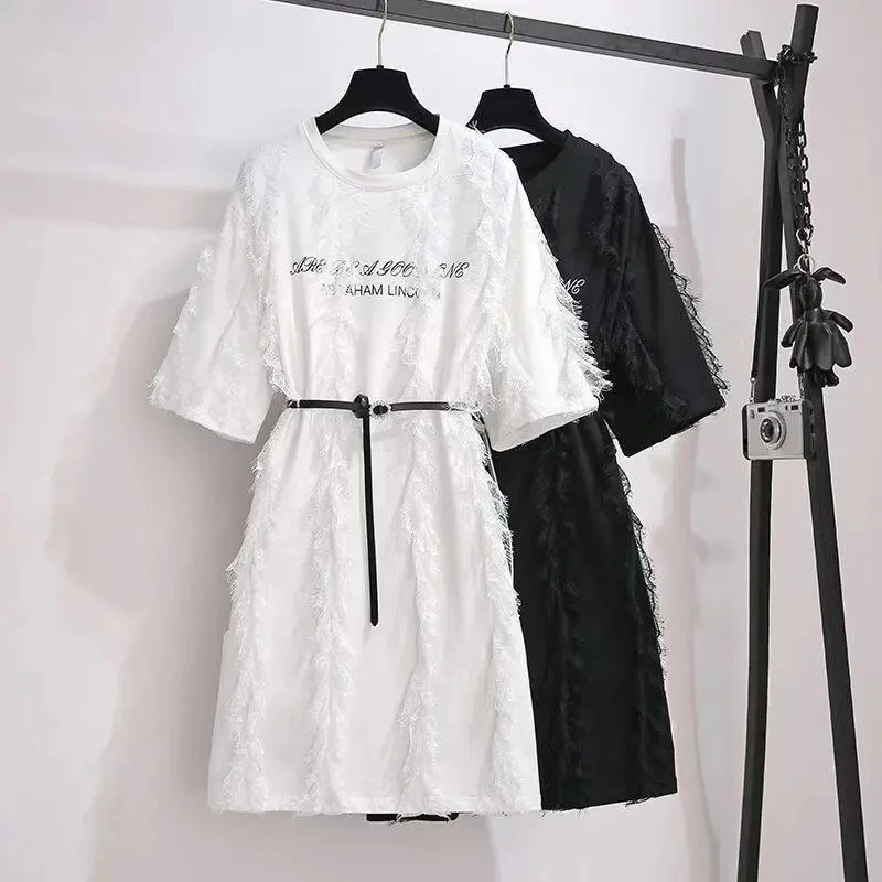 Платье-футболка с оборками женское маленькое черное летнее платье новый стиль