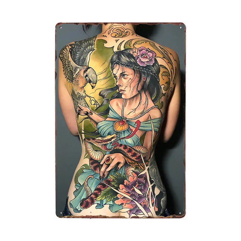 Художественная эротическая татуировка на спине для девушек жестяной знак личные