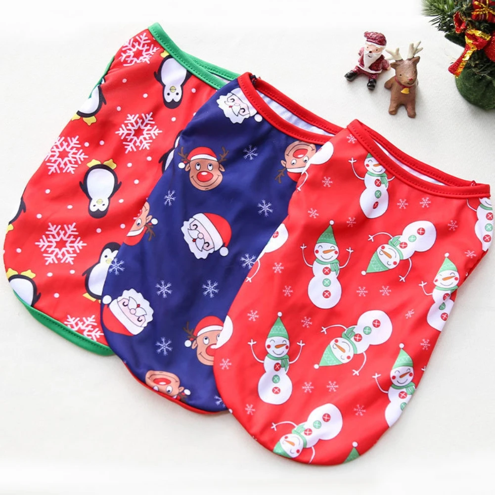 

Christmas Pet Thin Vest Clothes Santa Elf Printed Puppy Shirts Holiday Costume Sweatshirt Clothing For Dogs Cats Puppy
