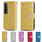 Роскошный кожаный чехол-бумажник с откидной крышкой и блестками для Huawei Y7a, чехол для телефона Huawei P Smart 2021 с отделением для карт