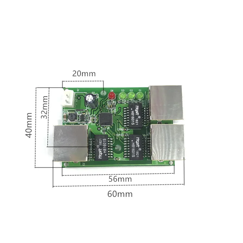 OEM factory direct mini fast 10/100mbps 3-port Ethernet network lan hub switch board two-layer pcb 5V 12V head port 3