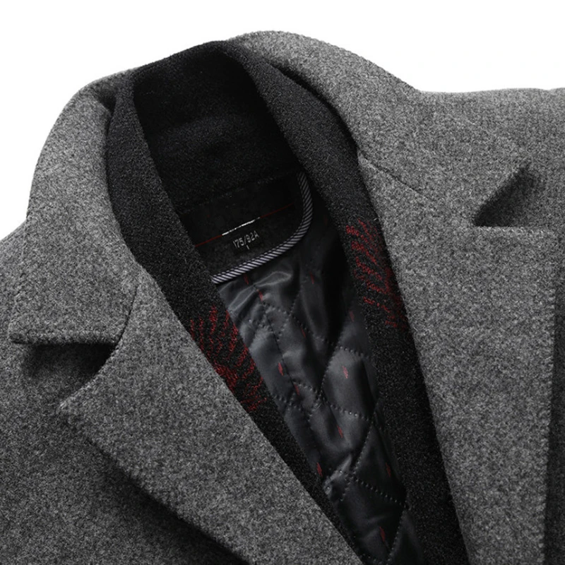 

New Brand Wool Coat Slim Fit Jackets Winter Thick Men Woolen Overcoats Detachable Scarf Wool Blends Coats Male Trench Coat