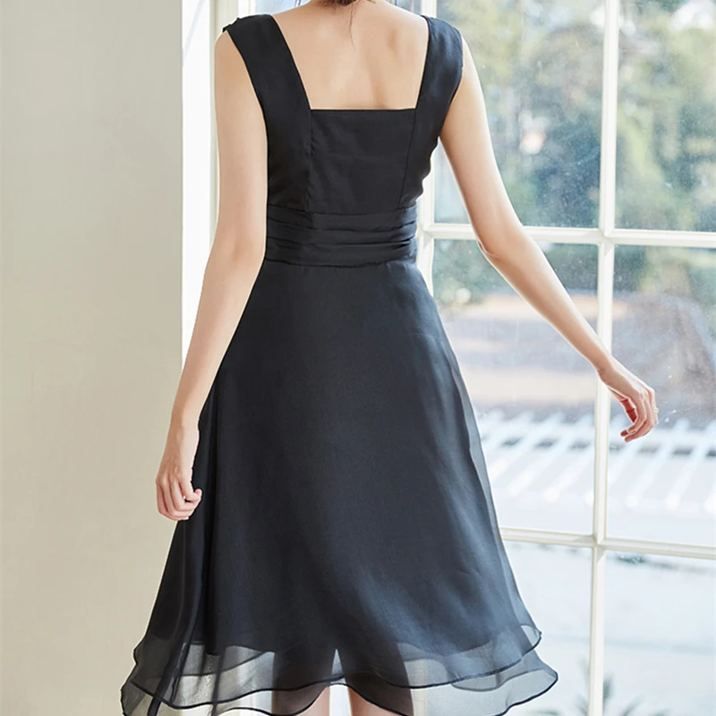 

Women's Dress Sexy Celebrity Waist V-Neck Sleeve Less Black Dinner Dress Knee Dress Summer Dress New 2021 Arrival