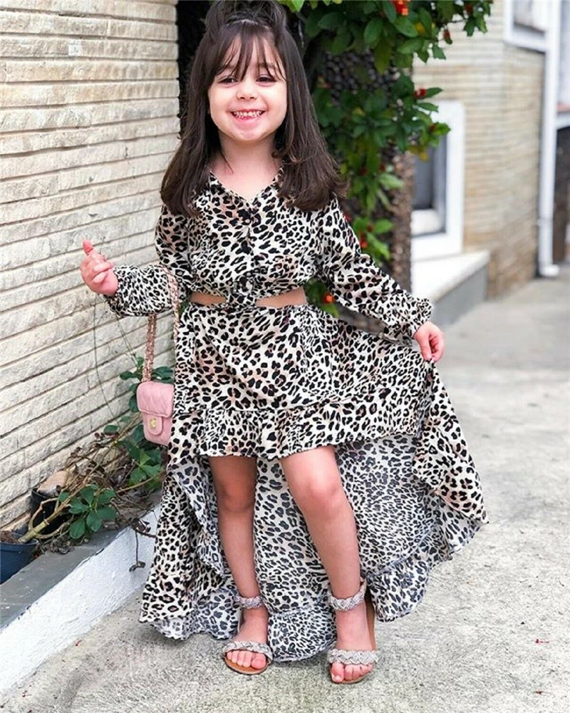 Милые комплекты детской одежды из 2 предметов для маленьких девочек Леопардовый