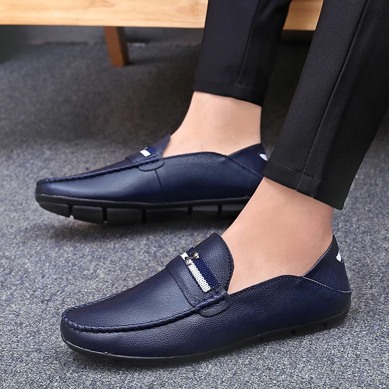 

2021 New Men Loafers White Blue Driving Shoes For Mens White Blue Young Casual Men Shoes Fashion Flats Shoes For Man Size 38-45
