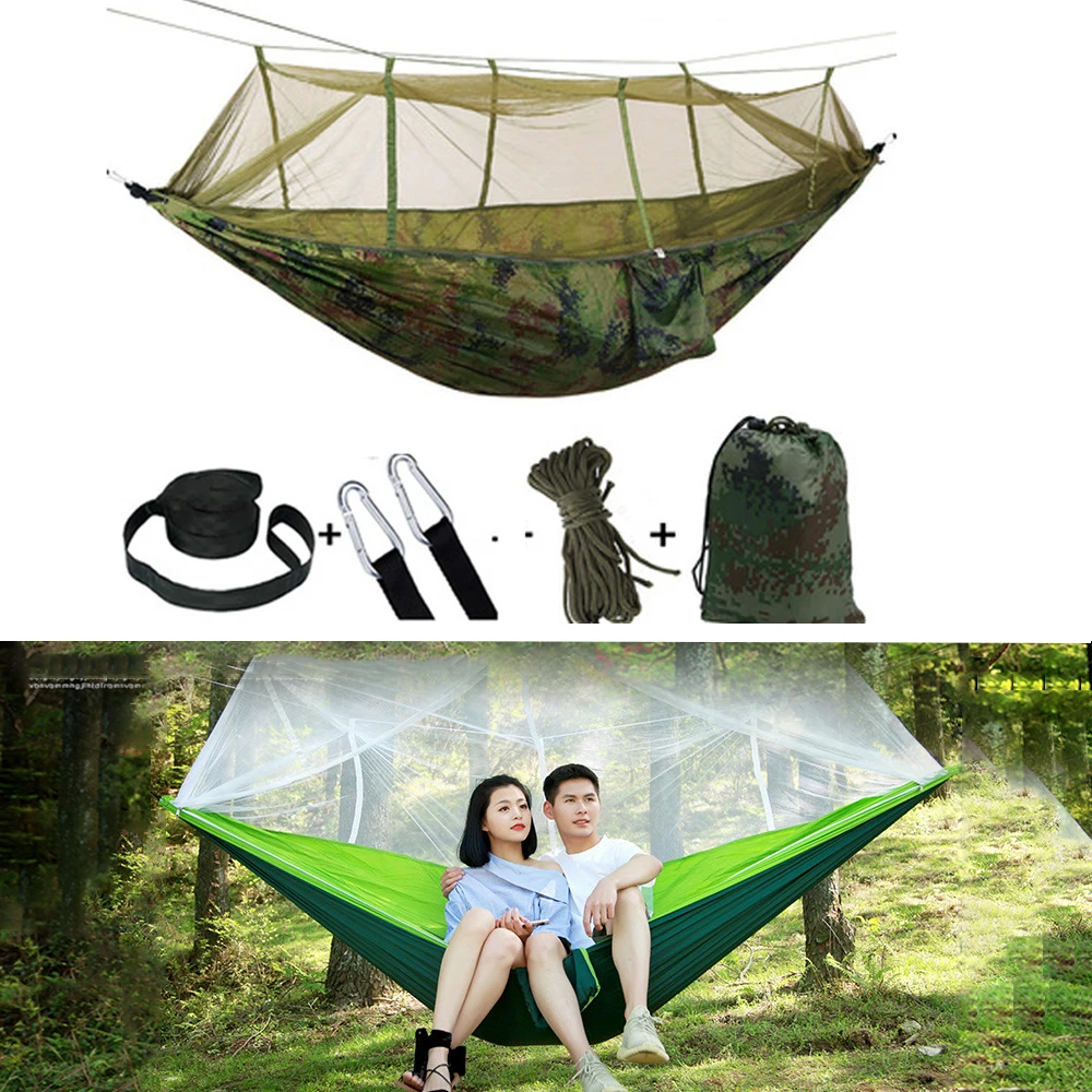 

Camping Hammock with Mosquito Net Pop-Up Light Portable Outdoor Parachute Hammocks for Swing Sleeping Hammock Camping Supplies 1
