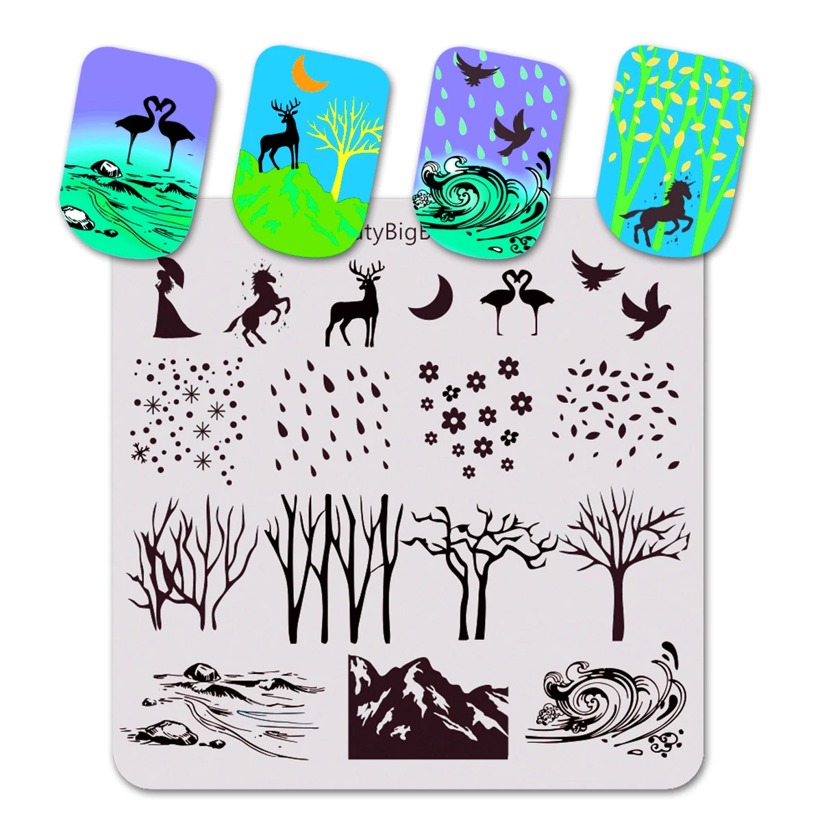 

Трафареты Beautybigbang с рисунком оленя дождя дерева реки единорога волны 6 см квадратный фототрафарет 031