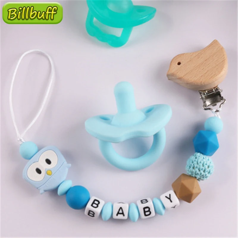 

1Pcs Silicone Baby Pacifier Custom Personalised Name Silicone Pacifier Clip Silicone bird Beech Clip Crochet Bead Pacifier Gift