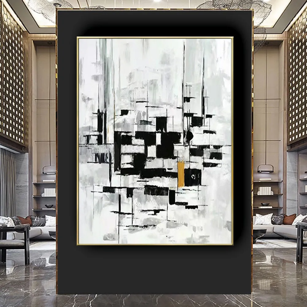 

Hand-Painted Abstract Oil Paintings Modern Home Decoration Wall Art Black And White Creative Picture Texture Canvas Painting Art