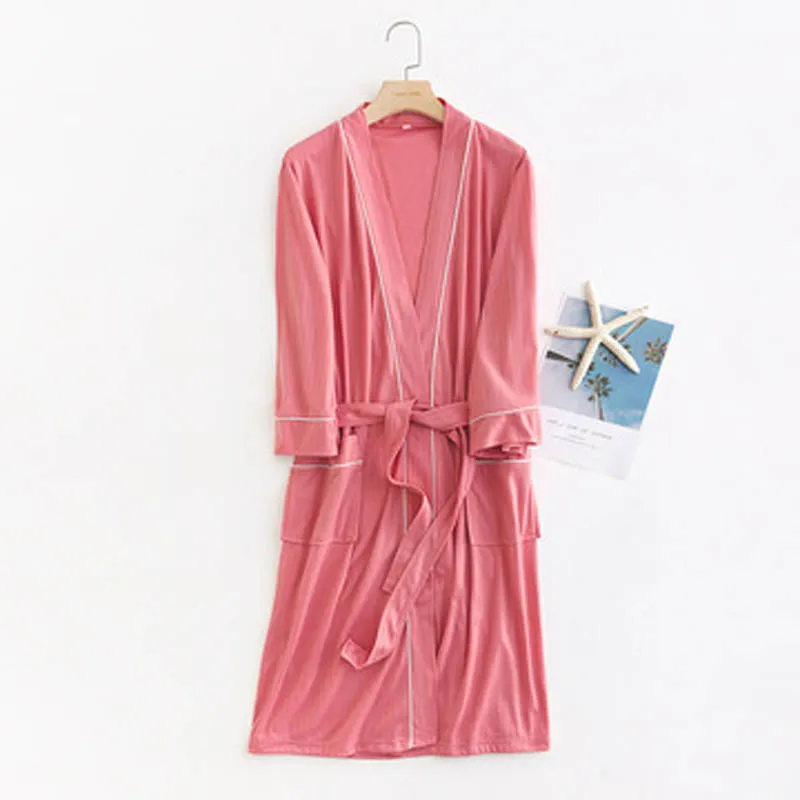 

Cotton Bathrobe Women's Bathrobe Sweat Clothes Lovers'pajamas Summer Long-Sleeved Thin Bathrobe Household Clothes