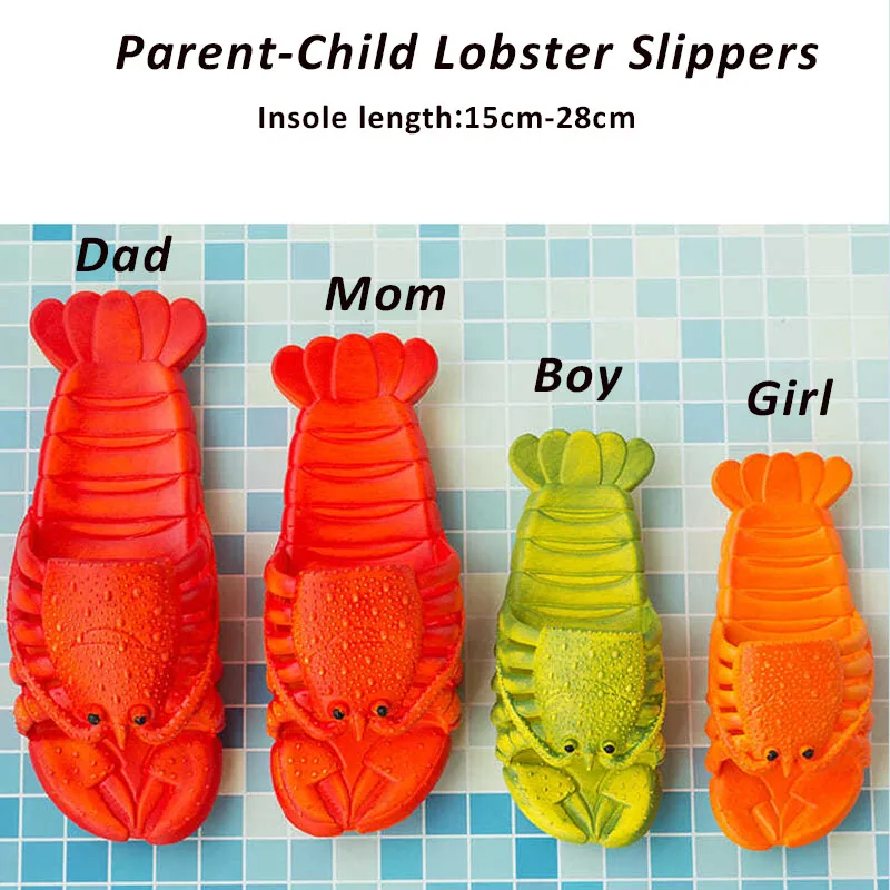 

Creative Lobster Beach Shoes Size 15-28cm Unisex Children Slippers Family Funny Slides flat PVC soft Animal Kids Indoor Slippers