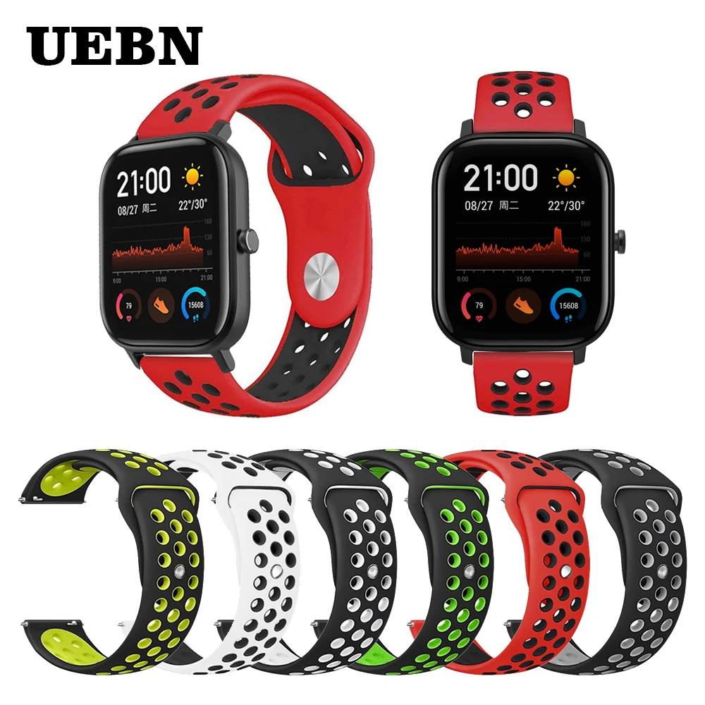 UEBN 20 мм силиконовый сменный дышащий ремешок для часов xiaomi Huami ремень Amazfit GTS/GTR 42 мм/Bip спортивные наручные часы