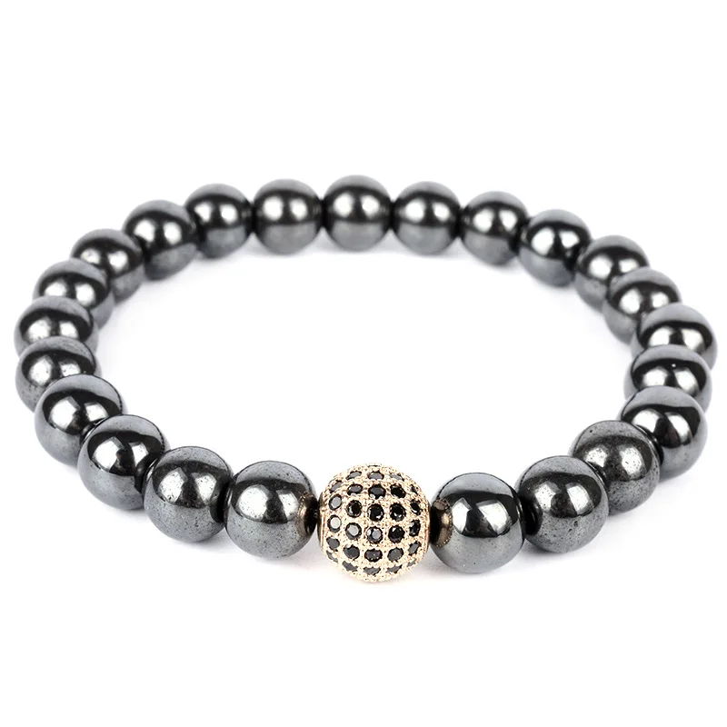 

European And American Original Personalized Jewelry Simple Retro Style Micro Inlaid Black Zircon Round Bead Bracelet