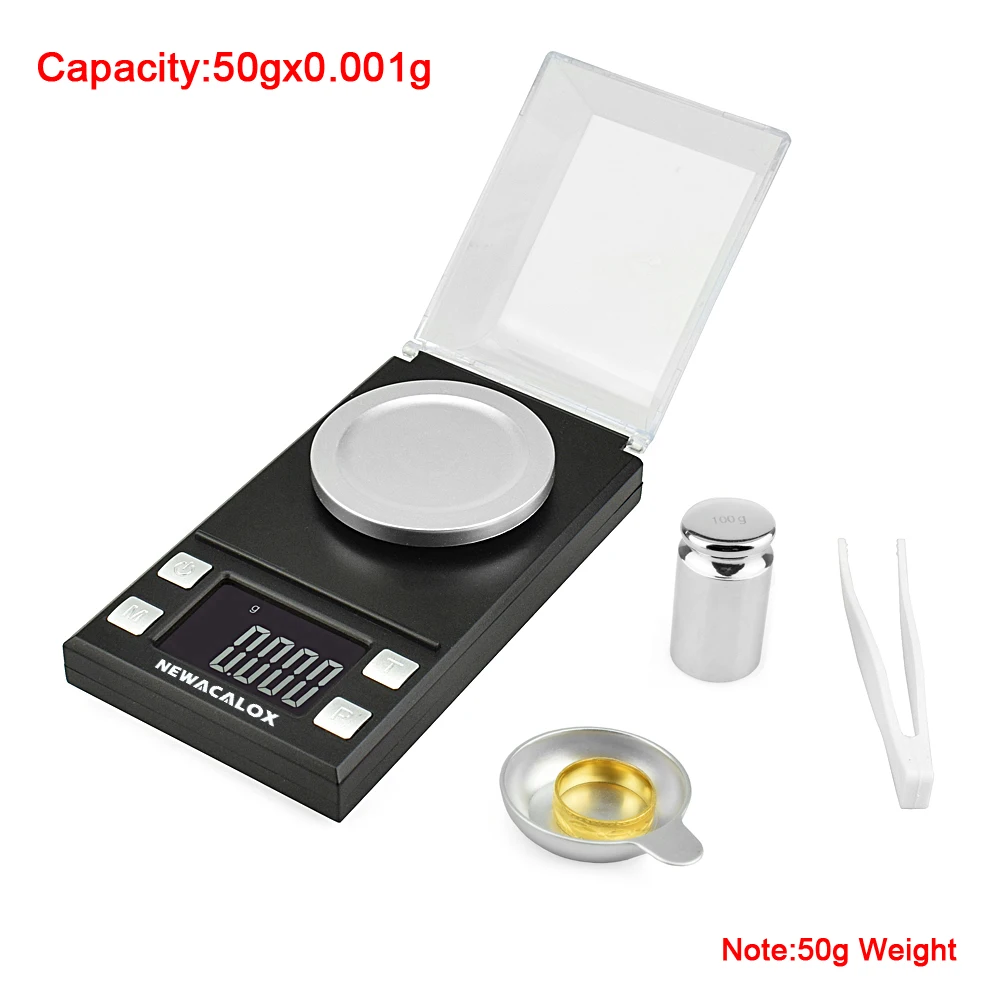 50g Jewelry Scales NEWACALOX 50 г/100 г/0,001 г ЖК цифровые ювелирные весы лабораторные весы высокой точности лекарственные портативные мини электронные весы - Цвет: 50g Jewelry Scales