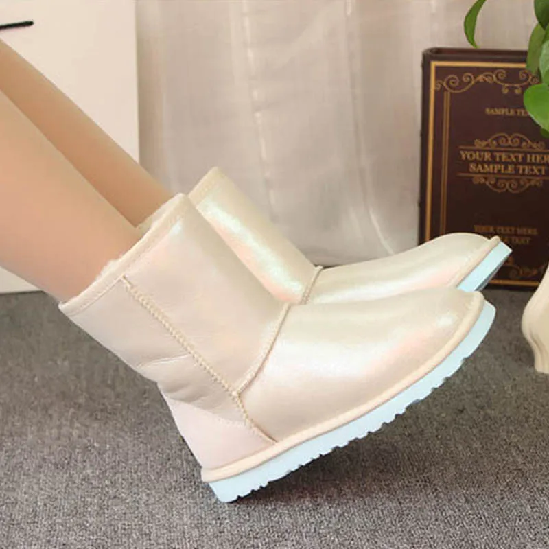 ; Коллекция года; зимние сапоги на натуральном меху; классические Mujer Botas; водонепроницаемые зимние сапоги из натуральной овечьей кожи; женская обувь - Цвет: White