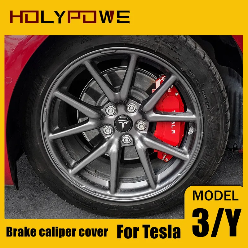 

For Tesla MODEL 3 Y 4 Pcs Brake Caliper Cover Car Exterior Accessories High Hardness Alloy Wheel Hub Modification Special Use