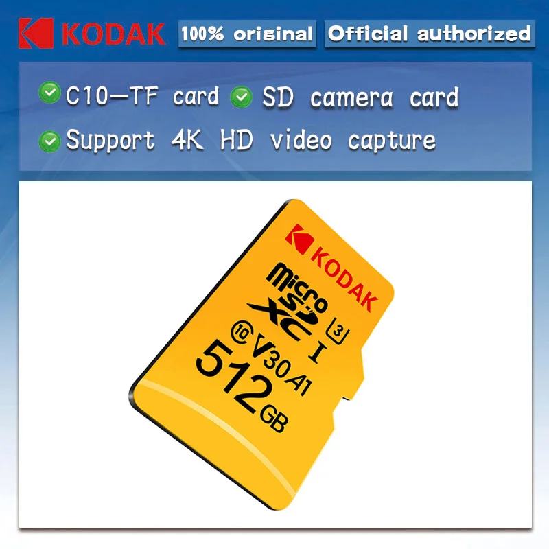 Карта памяти Kodak, 256 ГБ, 128 ГБ, 64 ГБ, U3, 32 ГБ, Micro sd карта, класс 10, UHS-1, флеш-карта, память Microsd, TF/sd карта s для планшета, 512 ГБ
