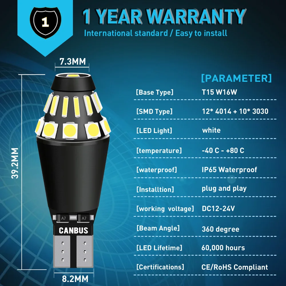 2 шт. T15 W16W 1800Lm светодиодный Canbus лампы 920 912 4014SMD белый 12V24V фонарь заднего хода для BMW